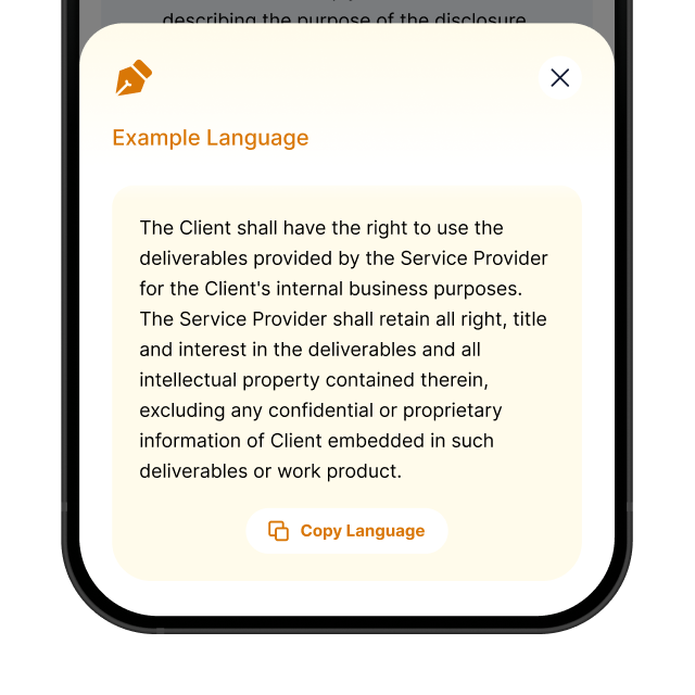 Contract Coach screenshot showing an example of example language